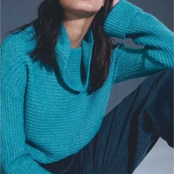 PILCRO Anthro Cowl Neck Aqua Sweater Size Small - Picture 3 of 6